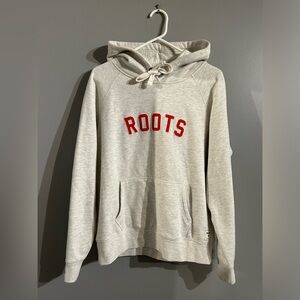 Roots Men's Light Gray Hoodie with Red Logo